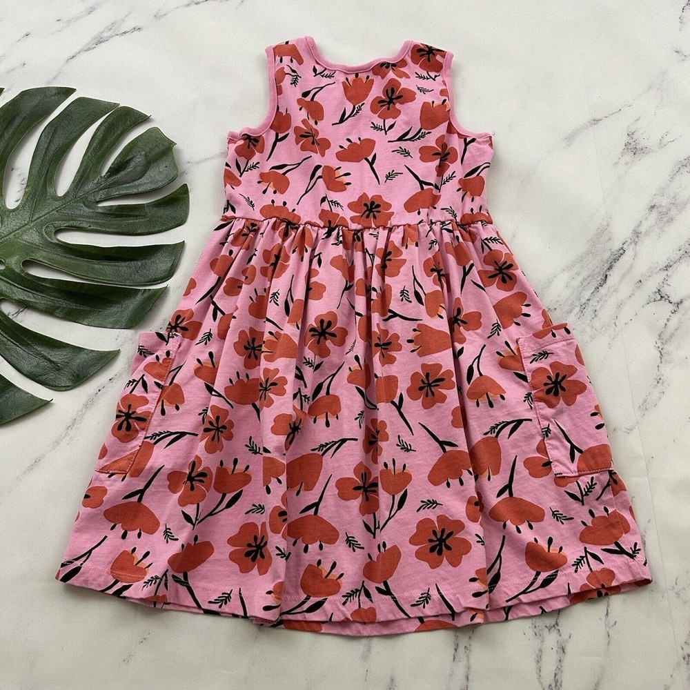 Hanna Andersson Girls Fit and Flare Dress Size 140 10 Pink Orange Floral Cotton - Picture 6 of 8
